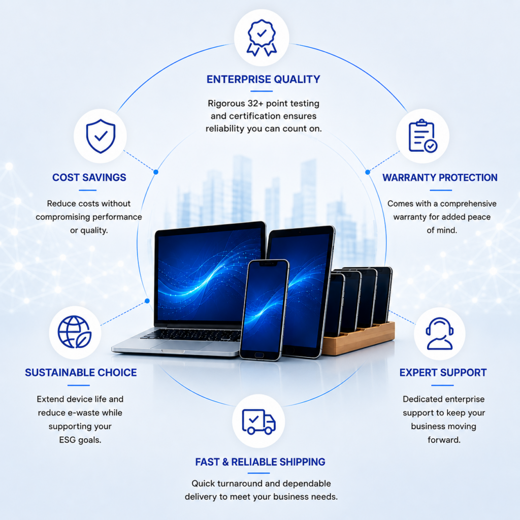 reduce costs by 30% - 60% with certified pre-owned smartphones, tablets, laptops